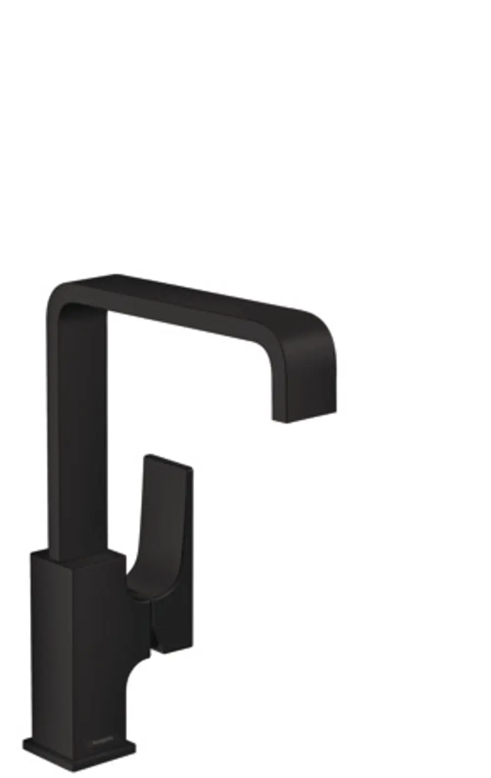 Waschtischmischer in mattschwarz von Hansgrohe mit Hebelgriff und integrierter Push-Open Ablaufgarnitur in modernem Design.